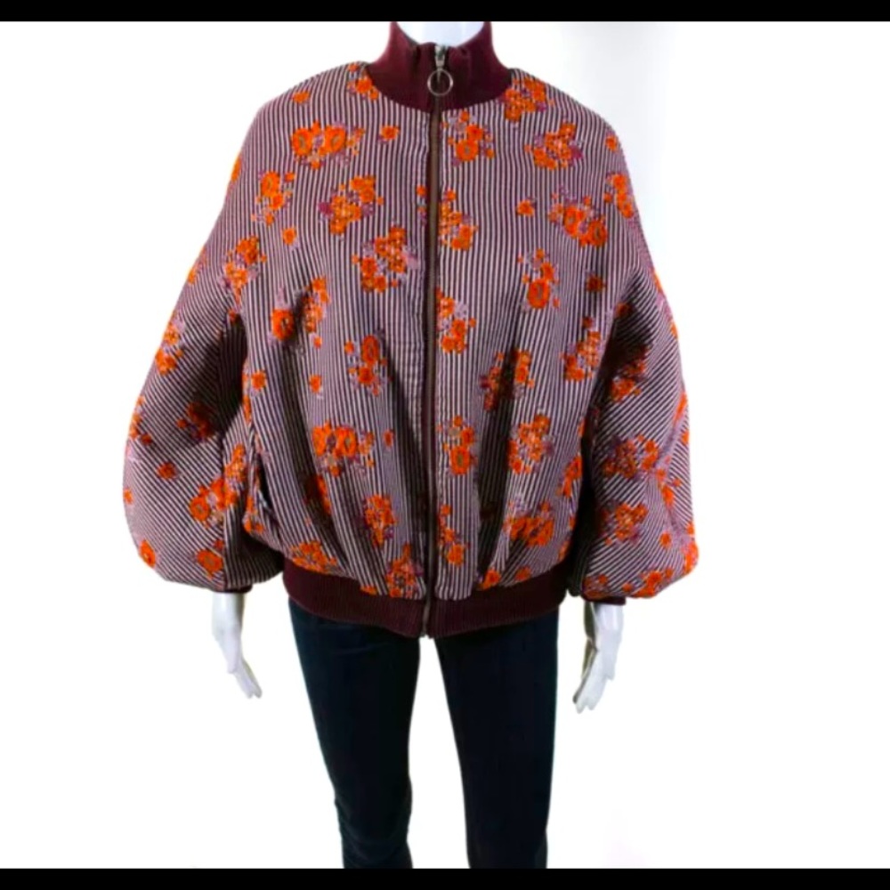 C/Meo Collective Fixation Floral Jacquard Striped Bomber Jacket Sz M $200